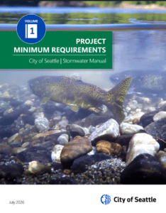 An image of the section cover for Volume 1 of the 2026 City of Seattle Stormwater Manual.
